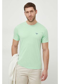 Barbour t-shirt bawełniany kolor zielony gładki ze sklepu ANSWEAR.com w kategorii T-shirty męskie - zdjęcie 169858893