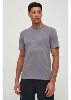 Columbia t-shirt sportowy Pacific Crossing II kolor szary z nadrukiem ze sklepu ANSWEAR.com w kategorii T-shirty męskie - zdjęcie 169858923