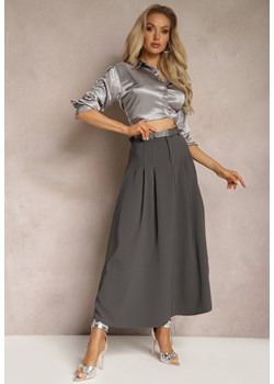 Ciemnoszara Rozkloszowana Spódnica Maxi z Paskiem na Klamrę Sadalin ze sklepu Renee odzież w kategorii Spódnice - zdjęcie 169864211