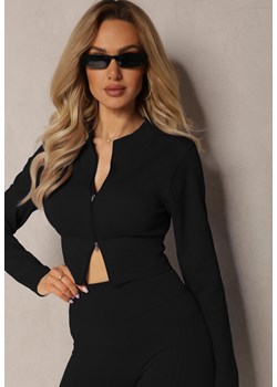 Czarna Prążkowana Bluza o Krótkim Fasonie Dwoma Suwakami Aloue ze sklepu Renee odzież w kategorii Bluzy damskie - zdjęcie 169864281