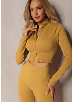 Żółta Prążkowana Bluza o Krótkim Fasonie Dwoma Suwakami Aloue ze sklepu Renee odzież w kategorii Bluzy damskie - zdjęcie 169864291