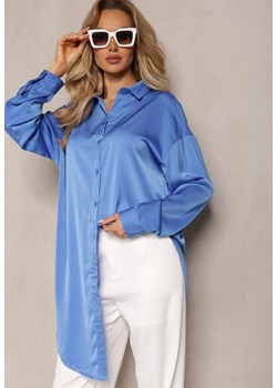 Niebieska Gładka Koszula Sukienka Mini na Guziki Daphrae ze sklepu Renee odzież w kategorii Koszule damskie - zdjęcie 169864331