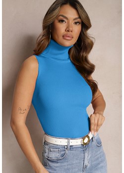 Niebieska Bluzka z Elastycznego Materiału bez Rękawów z Golfem Merdia ze sklepu Renee odzież w kategorii Bluzki damskie - zdjęcie 169864381