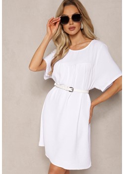 Biała Trapezowa Sukienka Mini z Krótkim Rękawem Abragala ze sklepu Renee odzież w kategorii Sukienki - zdjęcie 169864411