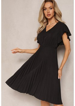 Czarna Rozkloszowana Sukienka Midi z Plisami na Dole Nairata ze sklepu Renee odzież w kategorii Sukienki - zdjęcie 169864461