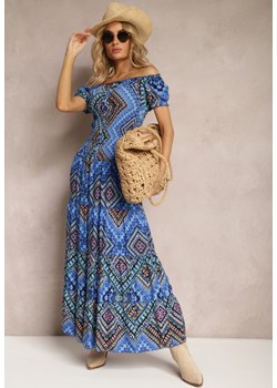 Niebiesko-Granatowa  Sukienka Hiszpanka Boho z Bawełny z Gumką w Talii Lovedia ze sklepu Renee odzież w kategorii Sukienki - zdjęcie 169864541