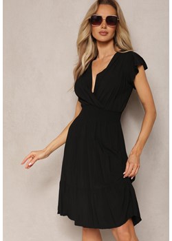 Czarna Sukienka z Bawełny z Marszczoną Gumką w Talii z Falbankami Sorxia ze sklepu Renee odzież w kategorii Sukienki - zdjęcie 169864571