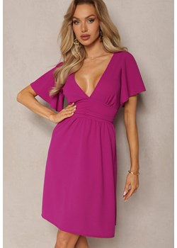 Fioletowa Sukienka z Rozkloszowanym Dołem i Ozdobnymi Przeszyciami Celarsa ze sklepu Renee odzież w kategorii Sukienki - zdjęcie 169864771