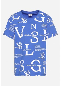 Niebieska Bawełniana Koszulka T-shirt Ozdobiony Napisami Navelisse ze sklepu Born2be Odzież w kategorii T-shirty chłopięce - zdjęcie 169867913