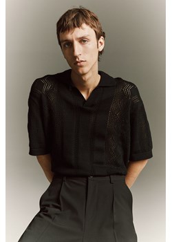 H & M - Ażurowy top polo Loose Fit - Czarny ze sklepu H&M w kategorii T-shirty męskie - zdjęcie 169871603
