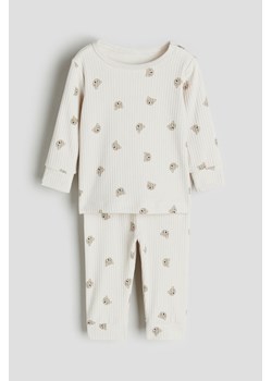 H & M - Bawełniany komplet w prążki - Beżowy ze sklepu H&M w kategorii Komplety niemowlęce - zdjęcie 169871850