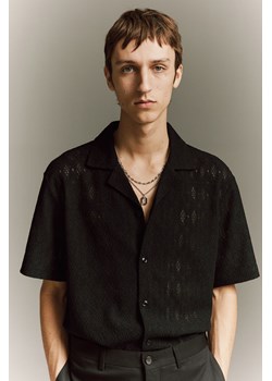 H & M - Koronkowa koszula z otwartymi klapami Regular Fit - Czarny ze sklepu H&M w kategorii Koszule damskie - zdjęcie 169871923