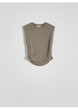 Reserved - T-shirt z marszczeniami - ciemnozielony ze sklepu Reserved w kategorii Bluzki damskie - zdjęcie 169879121