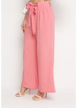 Różowe Spodnie Szerokie z Wiązaniem w Pasie Paper Bag Tisallas ze sklepu Born2be Odzież w kategorii Spodnie damskie - zdjęcie 169879493