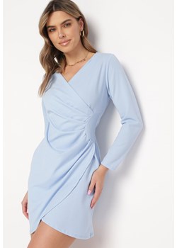 Niebieska Sukienka Kopertowa z Ozdobnym Marszczeniem Ohildria ze sklepu Born2be Odzież w kategorii Sukienki - zdjęcie 169879514
