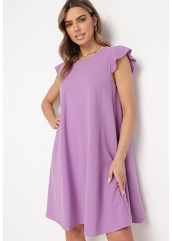 Fioletowa Trapezowa Sukienka Mini z Krótkim Rękawem i Falbanką Nellife ze sklepu Born2be Odzież w kategorii Sukienki - zdjęcie 169879802