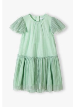 Zielona elegancka sukienka dla dziewczynki z tiulowa falbanką ze sklepu 5.10.15 w kategorii Sukienki dziewczęce - zdjęcie 169880223
