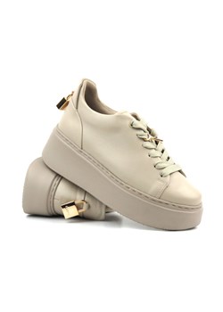 Skórzane buty damskie na platformie - Carinii B9580, beżowe ze sklepu ulubioneobuwie w kategorii Buty sportowe damskie - zdjęcie 169882103