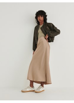 Reserved - Satynowa spódnica midi - beżowy ze sklepu Reserved w kategorii Spódnice - zdjęcie 169888362