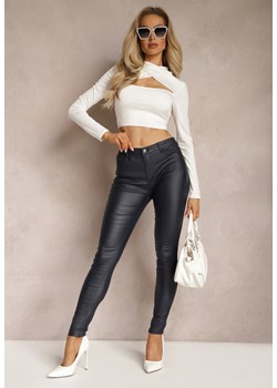Granatowe Skinny Spodnie z Ekoskóry Anacra ze sklepu Renee odzież w kategorii Spodnie damskie - zdjęcie 169892080