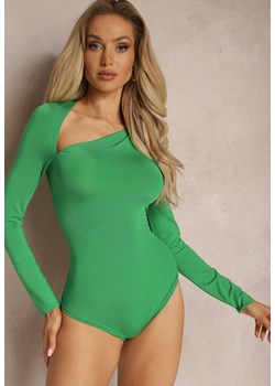 Zielone Body z Długim Rękawem i Asymetrycznym Wyciętym Dekoltem Avaemia ze sklepu Renee odzież w kategorii Bluzki damskie - zdjęcie 169892083