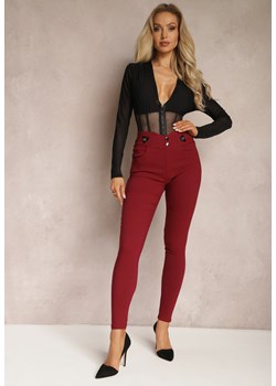 Bordowe Spodnie o Fasonie Skinny z Ozdobną Wysoką Talią Cabrana ze sklepu Renee odzież w kategorii Spodnie damskie - zdjęcie 169892253