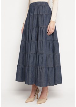 Granatowa Długa Spódnica Rozkloszowana z Jeansu z  Gumką w Talii Roseron ze sklepu Born2be Odzież w kategorii Spódnice - zdjęcie 169892960