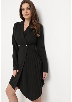 Czarna Rozkloszowana Sukienka Mini z Kopertową Górą i Plisami na Dole Lontasa ze sklepu Born2be Odzież w kategorii Sukienki - zdjęcie 169893154