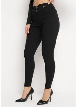 Czarne Spodnie Skinny z Ozdobnymi Napami w Talii Zelxia ze sklepu Born2be Odzież w kategorii Spodnie damskie - zdjęcie 169893214