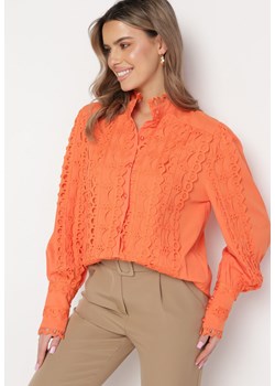 Pomarańczowa Koszula Ażurowa ze Stójką Arnot ze sklepu Born2be Odzież w kategorii Koszule damskie - zdjęcie 169893261
