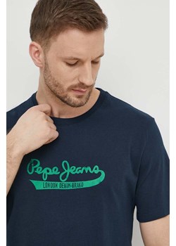 Pepe Jeans t-shirt bawełniany męski kolor granatowy z nadrukiem ze sklepu ANSWEAR.com w kategorii T-shirty męskie - zdjęcie 169904381