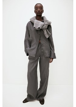 H & M - Szerokie spodnie lniane - Szary ze sklepu H&M w kategorii Spodnie damskie - zdjęcie 169907991