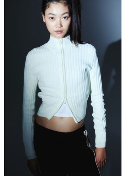 H & M - Kardigan w prążki zapinany na suwak - Biały ze sklepu H&M w kategorii Swetry damskie - zdjęcie 169908053