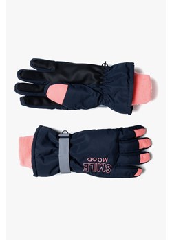 Rękawiczki dziewczęce z różowymi dodatkami granatowe ze sklepu 5.10.15 w kategorii Rękawiczki dziecięce - zdjęcie 169910843