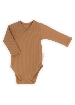 Beżowe body kopertowe z długim rękawem z prążkowanej bawełny ze sklepu 5.10.15 w kategorii Body niemowlęce - zdjęcie 169910884