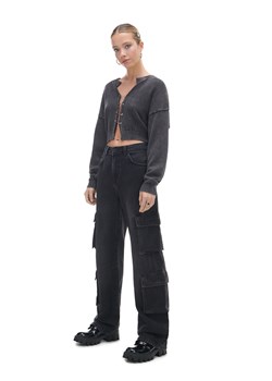 Cropp - Czarne jeansy straight z kieszeniami cargo - czarny ze sklepu Cropp w kategorii Jeansy damskie - zdjęcie 169913230