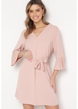 Różowa Sukienka Mini z Paskiem w Talii i Plisowanymi Rękawami Urssalia ze sklepu Born2be Odzież w kategorii Sukienki - zdjęcie 169936024
