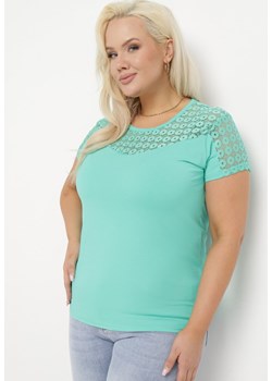 Zielona Bluzka z Bawełny Ozdobiona Koronką Lanitta ze sklepu Born2be Odzież w kategorii Bluzki damskie - zdjęcie 169936074