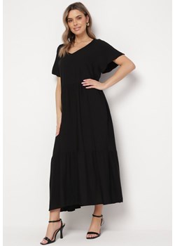 Czarna Bawełniana Sukienka Maxi z Dekoltem w Serek o Rozkloszowanym Kroju Suire ze sklepu Born2be Odzież w kategorii Sukienki - zdjęcie 169936244