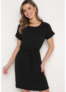 Czarna Sukienka Mini z Krótkim Rękawem Ściągana w Pasie Troczkami Bellisant ze sklepu Born2be Odzież w kategorii Sukienki - zdjęcie 169936312