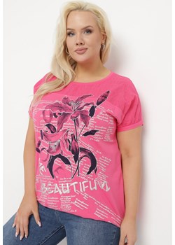 Różowa Bluzka z Bawełny Ozdobiona Haftami i Nadrukiem Mahinetta ze sklepu Born2be Odzież w kategorii Bluzki damskie - zdjęcie 169936411