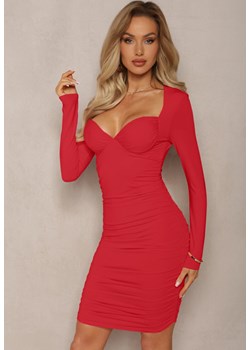 Czerwona Sukienka o Dospawanym Marszczonym Fasonie z Serduszkowym Dekoltem Galadrel ze sklepu Renee odzież w kategorii Sukienki - zdjęcie 169937080