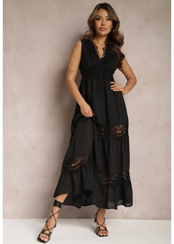Czarna Maxi Sukienka o Rozkloszowanym Kroju z Ażurowymi Wstawkami Litulla ze sklepu Renee odzież w kategorii Sukienki - zdjęcie 169937100