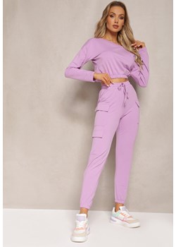 Fioletowy Komplet Dresowy Bluza Cropped i Spodnie z Kieszeniami Cargo Xerlesa ze sklepu Renee odzież w kategorii Dresy damskie - zdjęcie 169937213