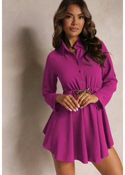 Fioletowa Sukienka Mini z Gumką w Pasie i Ozdobnym Paskiem Lateica ze sklepu Renee odzież w kategorii Sukienki - zdjęcie 169937273