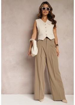 Ciemnobeżowe Eleganckie Spodnie Garniturowe z Wysokim Stanem Lainiva ze sklepu Renee odzież w kategorii Spodnie damskie - zdjęcie 169937374