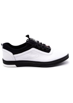 Buty męskie skórzane casual K24 białe z czarnym ze sklepu butyolivier w kategorii Półbuty męskie - zdjęcie 169949983