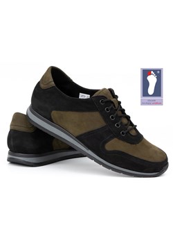 Buty męskie skórzane sneakersy 0234W czarne z zielonym ze sklepu butyolivier w kategorii Półbuty męskie - zdjęcie 169951041