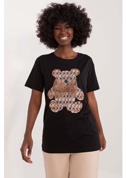 Czarny bawełniany t-shirt damski z misiem i kokardą ze sklepu 5.10.15 w kategorii Bluzki damskie - zdjęcie 169960400