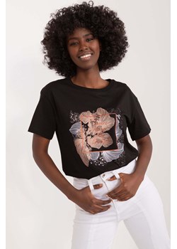 Czarny bawełniany damski t-shirt z dżetami i cekinami ze sklepu 5.10.15 w kategorii Bluzki damskie - zdjęcie 169960450